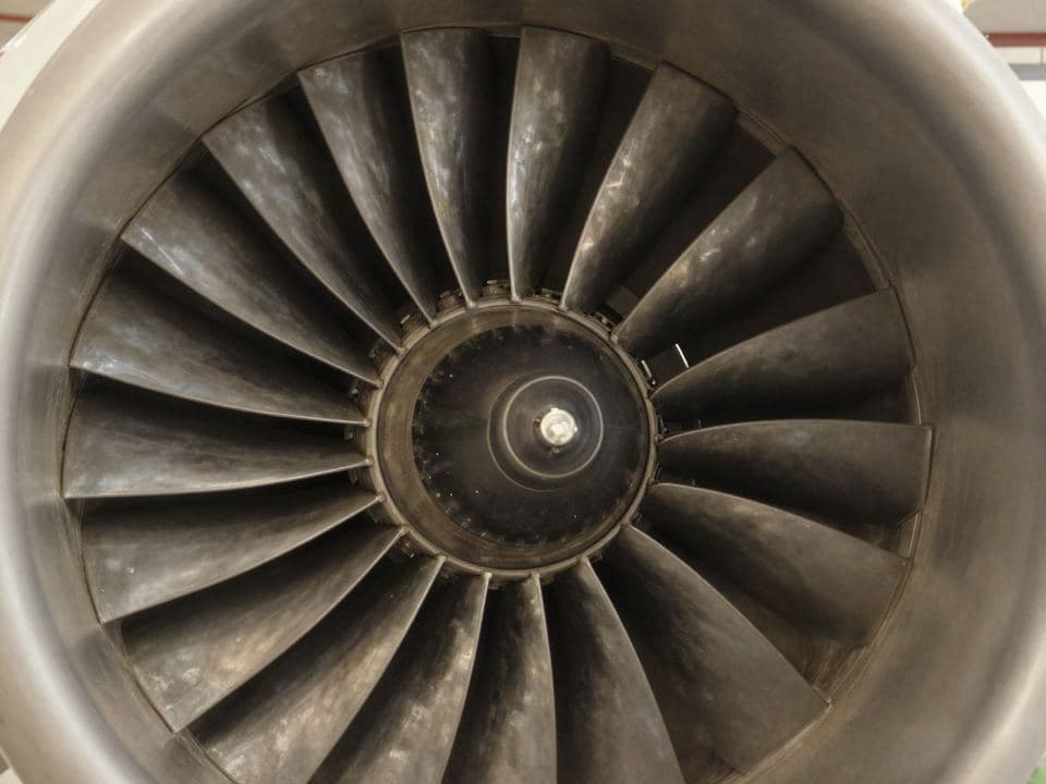 Turbofan fan blades, close view
