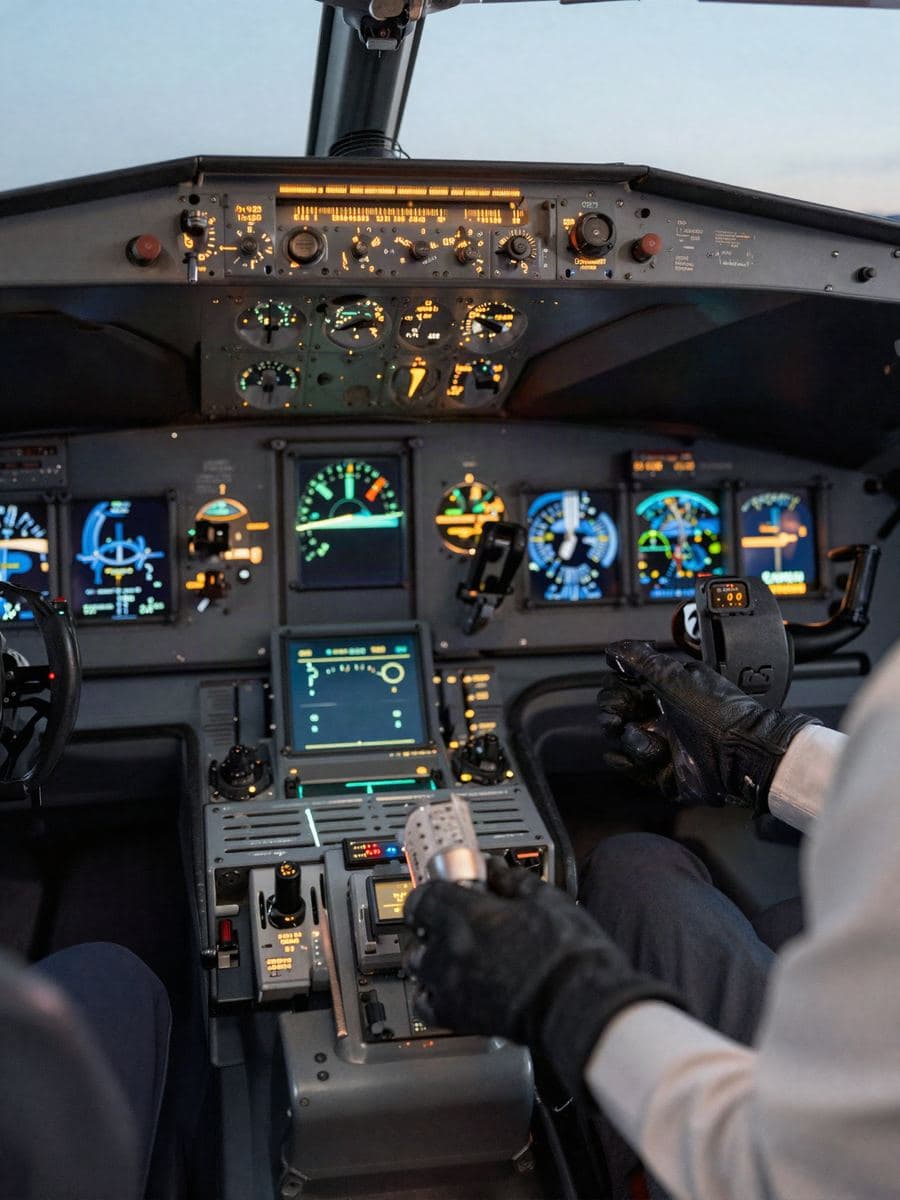 Flight deck interior at dusk