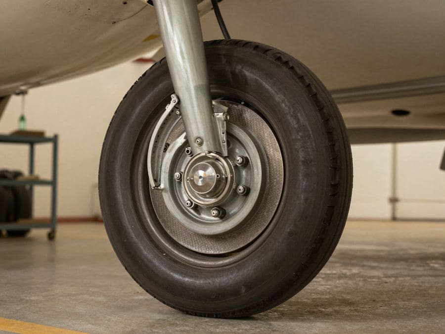 Aircraft wheel and brake close-up